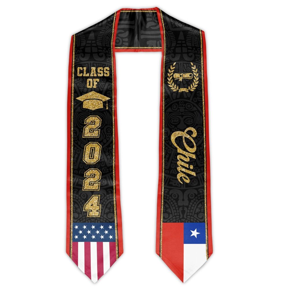 3163 Chile Graduation Stole, Chile American Flag Graduation Sash, Class of
